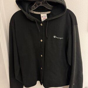 Champion Black Front Snap Hoodie Sweatshirt
